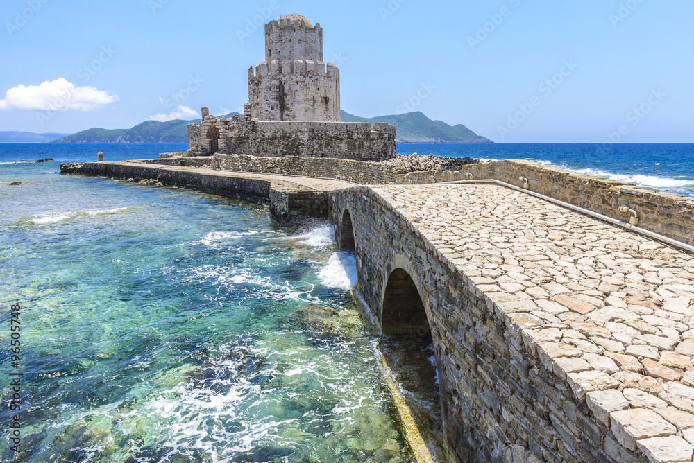 The Bourtzi tower in Methoni Venetian Fortress in the Peloponnese, Messenia, Greece