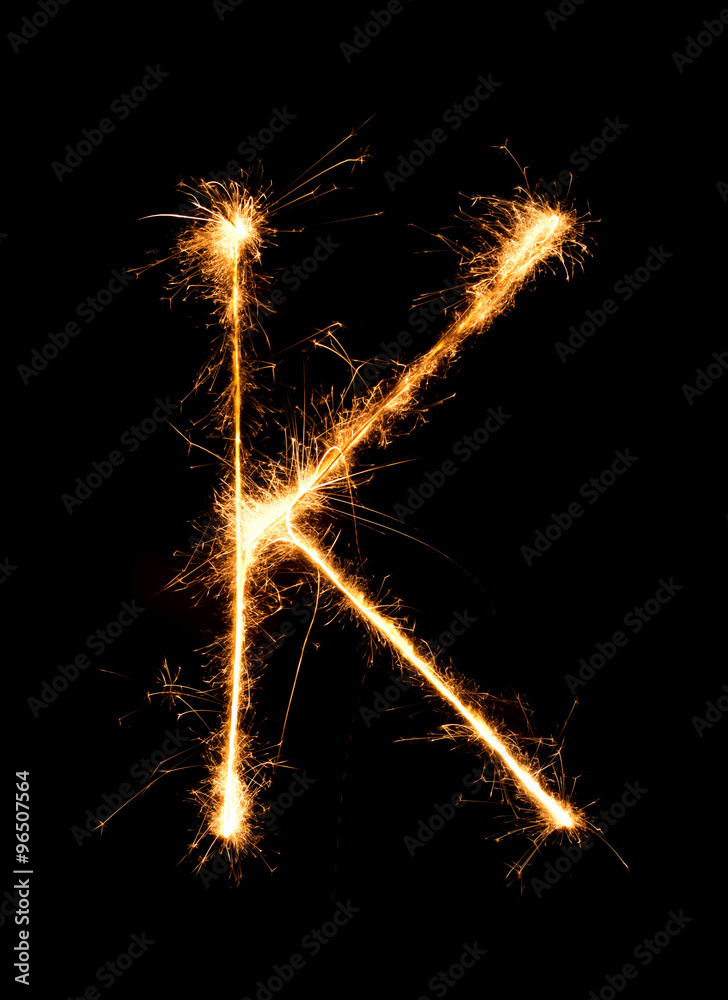 Sparkler firework light alphabet K (Capital Letters) at night