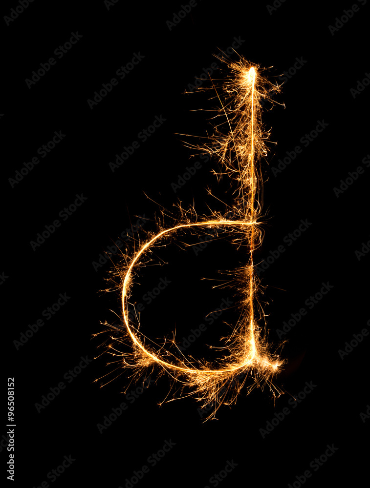 Sparkler firework light alphabet d (Small Letters) at night