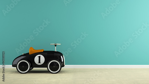Part of  interior with stylish black toy car 3D rendering photo