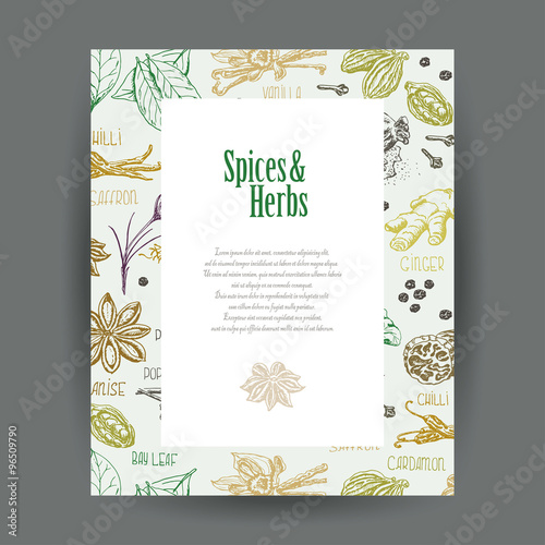 Vector card with spices and place for your text