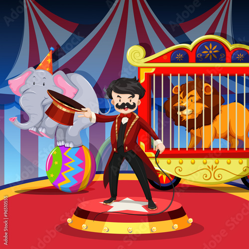 Ring master with animal show at circus