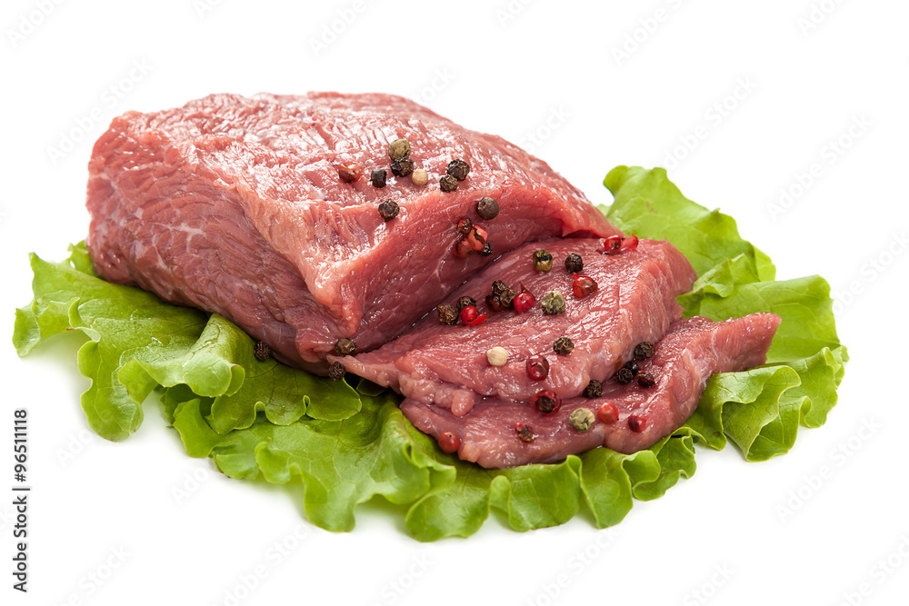 Fresh raw meat on a white background.