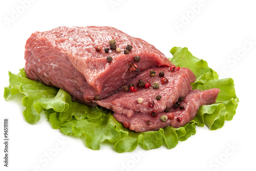 Fresh raw meat on a white background.