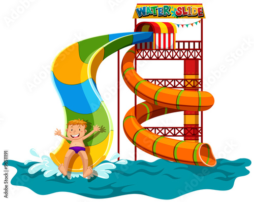 Man sliding down the water slide