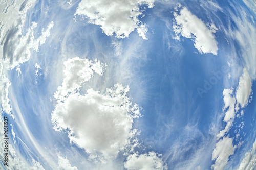 Fisheye lens picture of clouds on blue sky