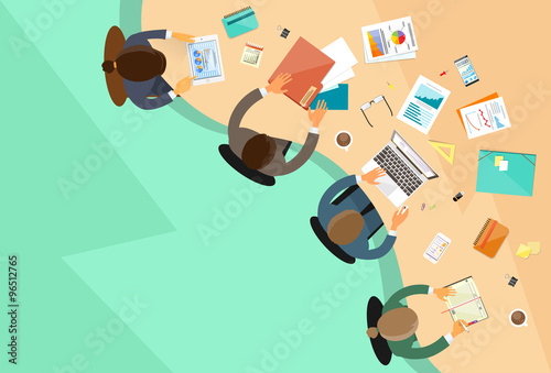 Business People Teamwork Office Working Sitting Conference Table