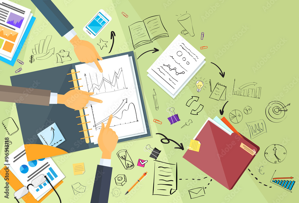 Business People Working Finance Graph Sketch Desk Business People Working Finance Graph Sketch Desk