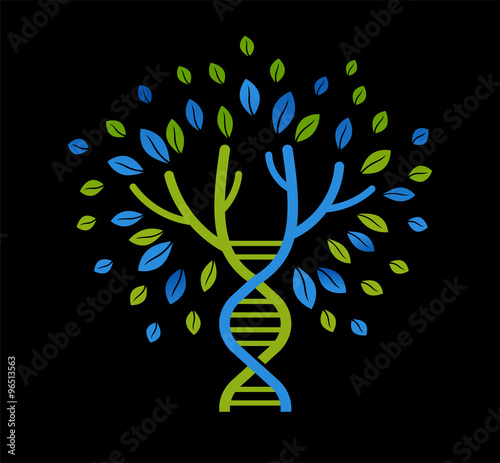 DNA, genetic icon - tree with green leaves