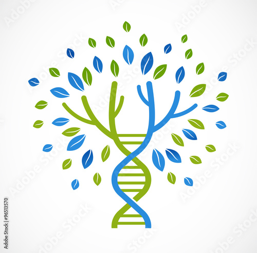 DNA, genetic icon - tree with green leaves