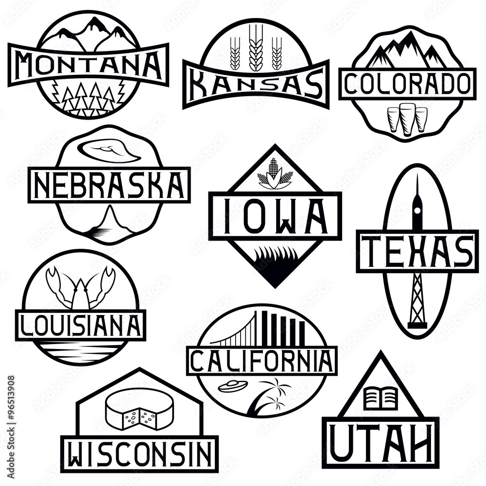 labels of states and landmarks of usa