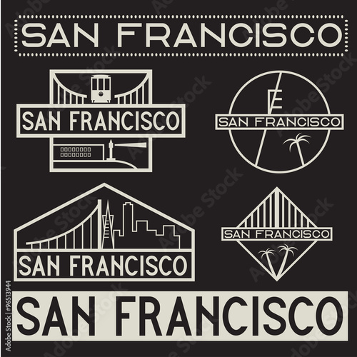 landmarks of San Francisco vintage labels set