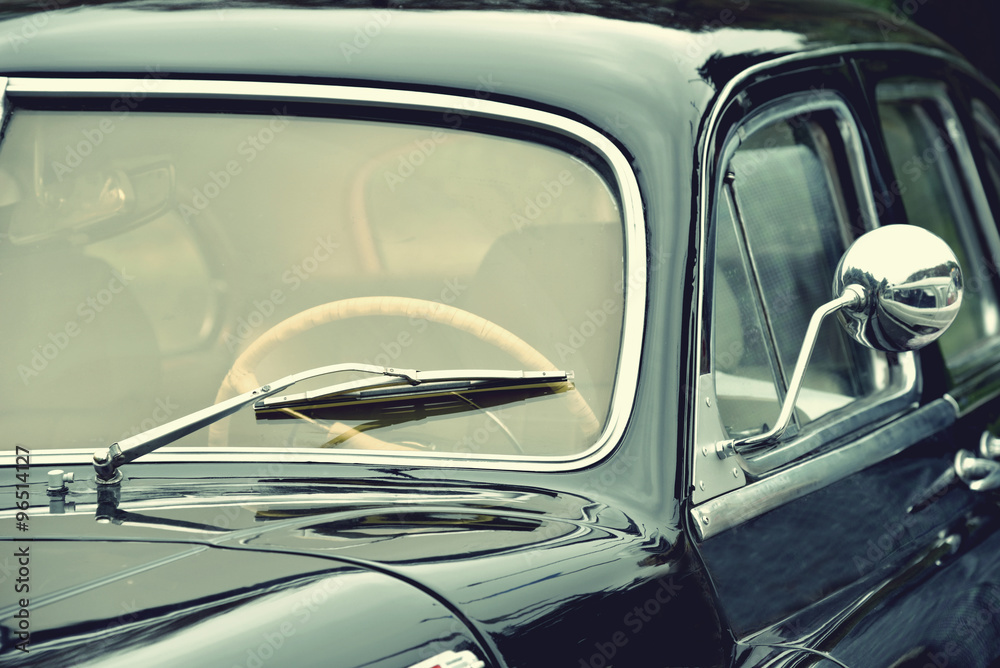 Fragment of beautiful stylish old car. Elegance. Prestige. Vinta