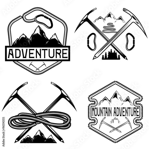 set of vintage labels mountain adventure