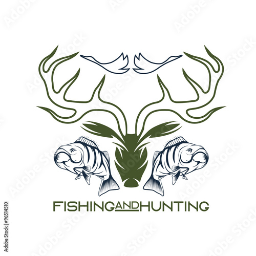 hunting and fishing vintage emblem vector design template