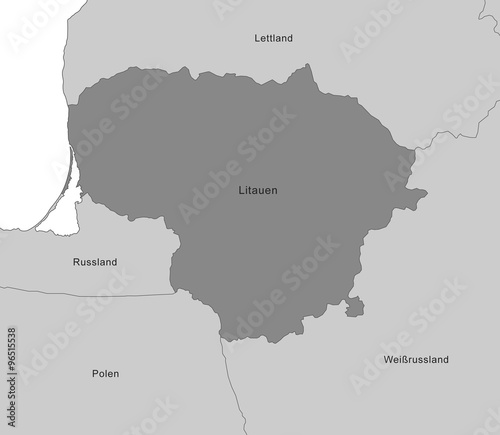 Karte von Litauen - Grau (Beschriftung)