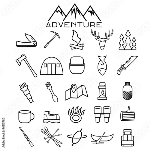 adventure web icons set flat design