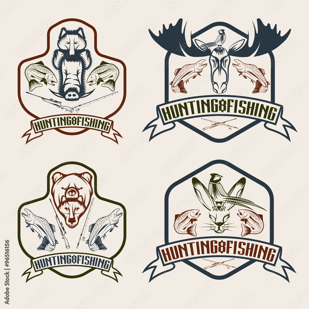 fishing and hunting vintage labels set