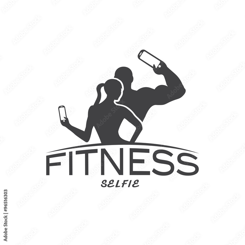 man and woman of fitness silhouette character make selfie vector man and woman of fitness silhouette character make selfie vector