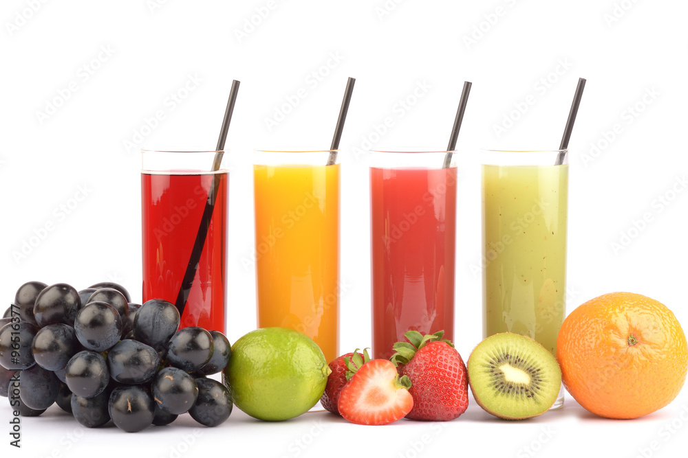 Fresh fruit juices on white Fresh fruit juices on white
