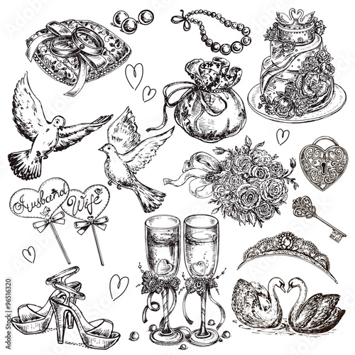 hand drawn wedding set collection