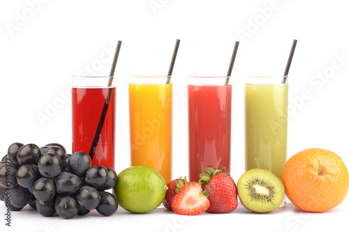 Fresh fruit juices on white