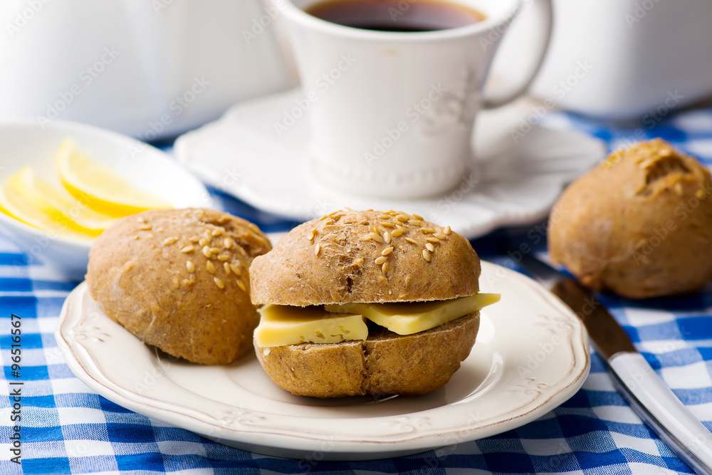 rye buns with cheese for a breakfast rye buns with cheese for a breakfast