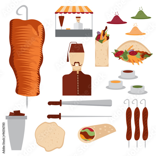 flat design doner kebab elements and chef