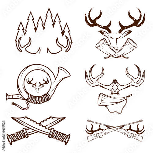 vintage grunge labels set with hunting theme