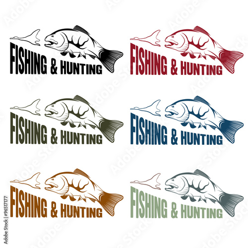 vector hunting and fishing vintage emblems set