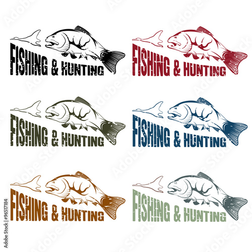 grunge vector hunting and fishing vintage emblems set