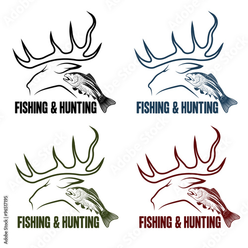vector hunting and fishing vintage emblems set