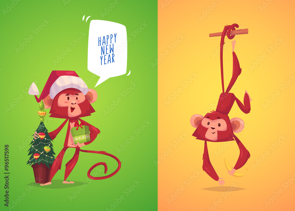Naklejka premium Illustraiton of comical monkey series