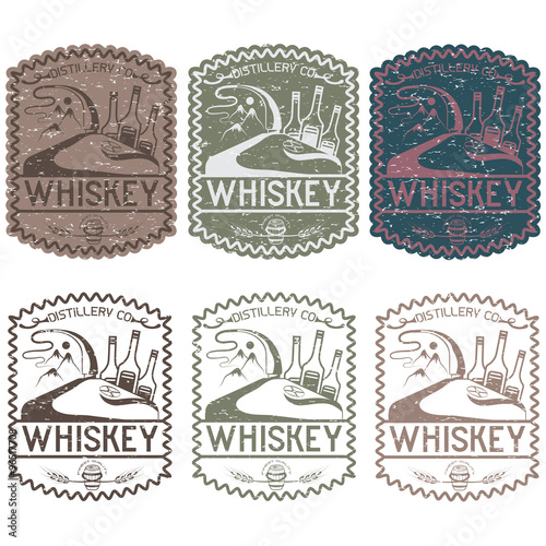 vintage grunge vector labels of whiskey with copper whiskey stil
