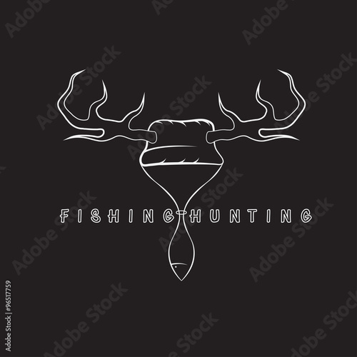 vector fishing and hunting concept with hat,horns and fish