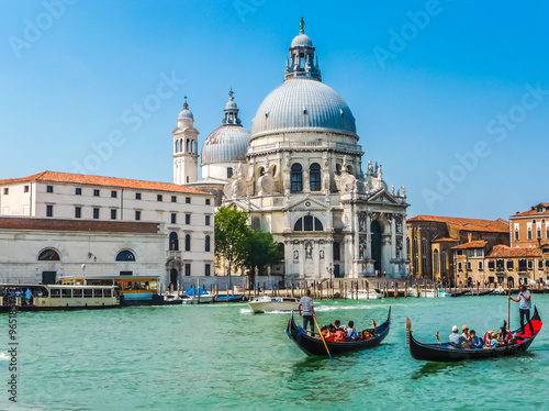 Fototapeta Naklejka Na Ścianę i Meble -  Gondolas on Canal Grande with Basilica di Santa Maria della Salute, Venice, Italy