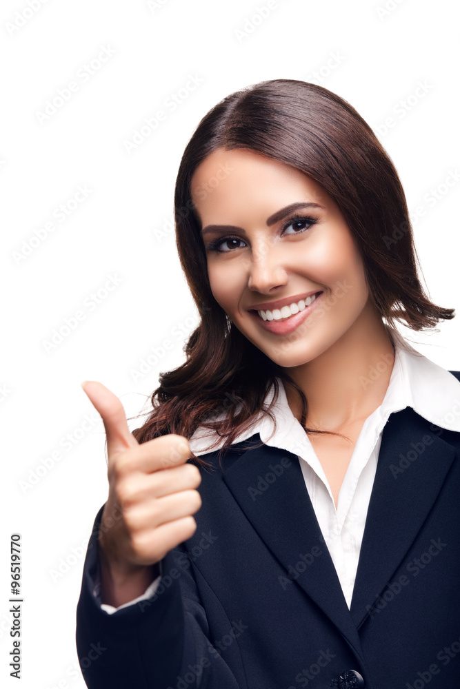businesswoman showing thumbs up gesture, isolated businesswoman showing thumbs up gesture, isolated