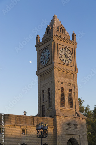 Huge tower built by Ottomans in Erbil city in Iraq with circular clock inside