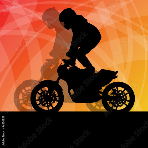 Motorcycle performance extreme stunt driver man vector backgroun