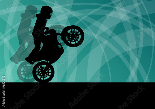 Motorcycle performance extreme stunt driver man vector backgroun