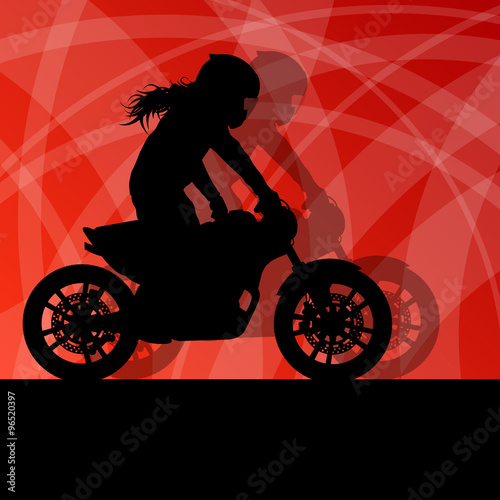 Motorcycle performance extreme stunt driver woman vector backgro