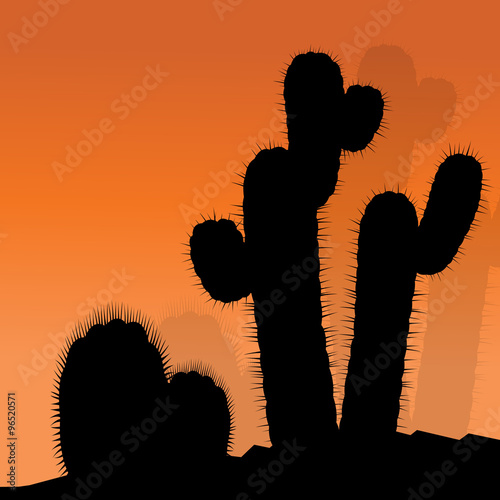 Cactus silhouettes landscape desert vector background concept