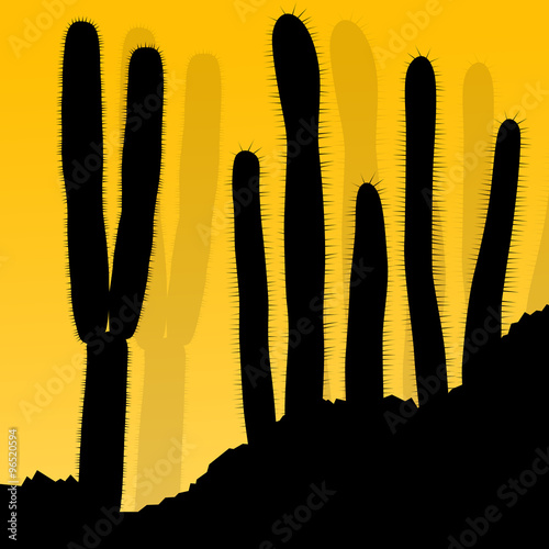 Cactus silhouettes landscape desert vector background concept