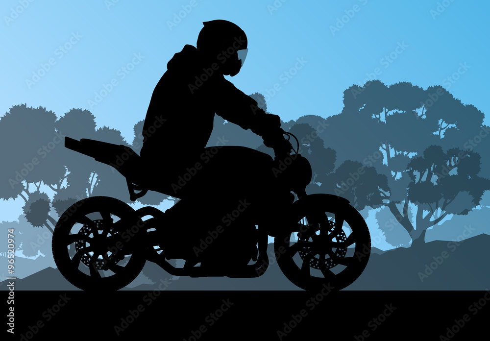 Fototapeta premium Motorcycle performance extreme stunt driver man vector backgroun