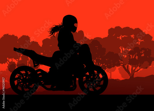 Motorcycle performance extreme stunt driver woman vector backgro