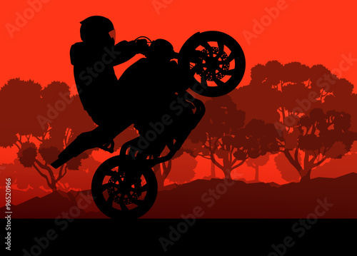 Motorcycle performance extreme stunt driver man vector backgroun