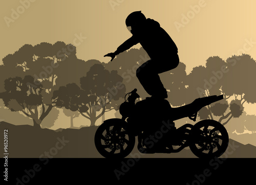 Motorcycle performance extreme stunt driver man vector backgroun