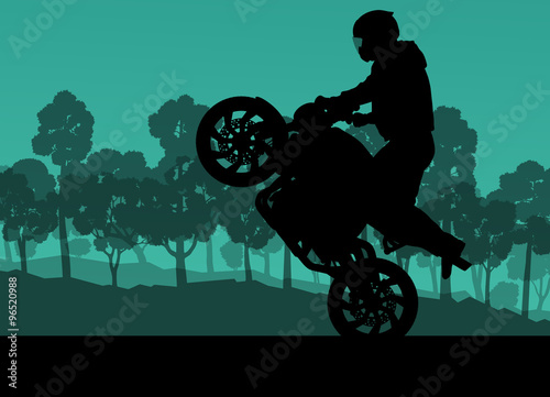 Motorcycle performance extreme stunt driver man vector backgroun