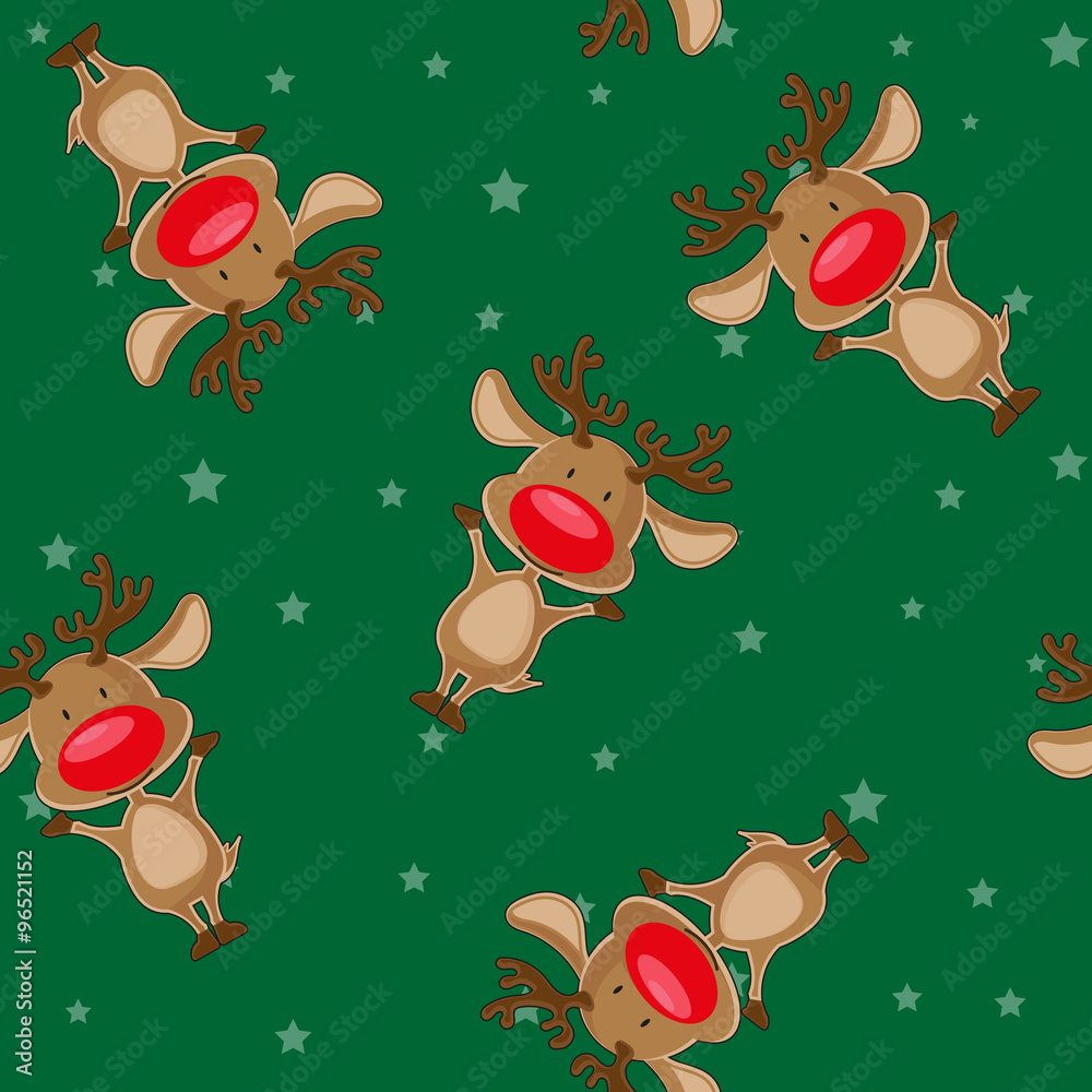 Naklejka premium Vector seamless christmas background: santa's deer on backgroung with stars