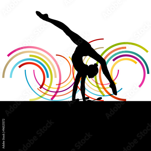 Female woman modern rhythmic gymnastics art with Indian clubs ve